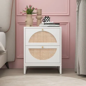 table de chevet design rotin