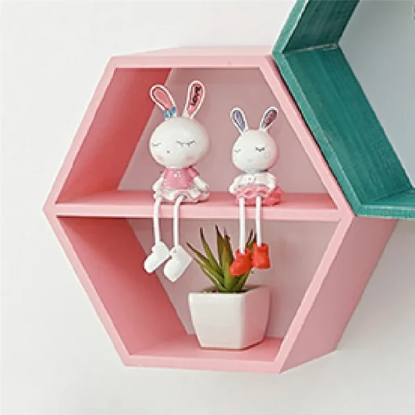 étagère murale hexagonale bois